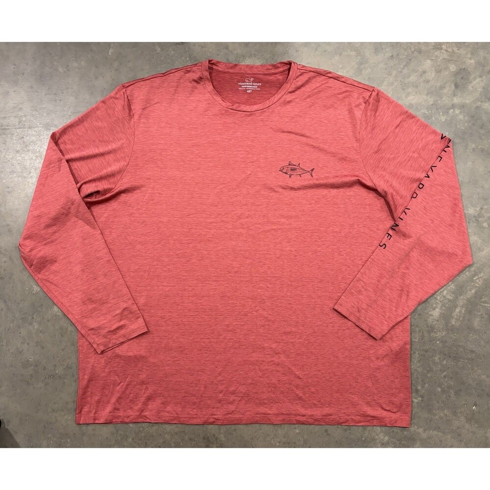Vineyard Vines Performance Men's 4XL Tall Long Sleeve Shirt Pink Fish Logo